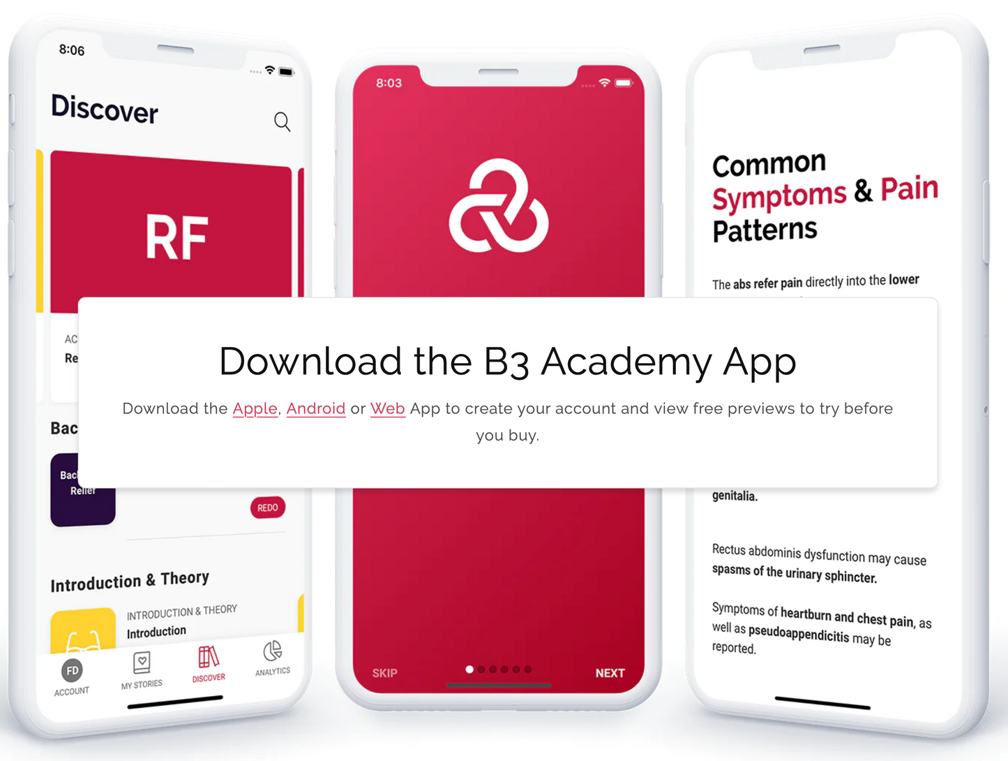 B3 Academy APP: FREE Previews - Discover the Power of Neurokinetic Techniques & Myofascial Pain Solutions Through our Engaging, Applicable & Informative Workshops & Courses.